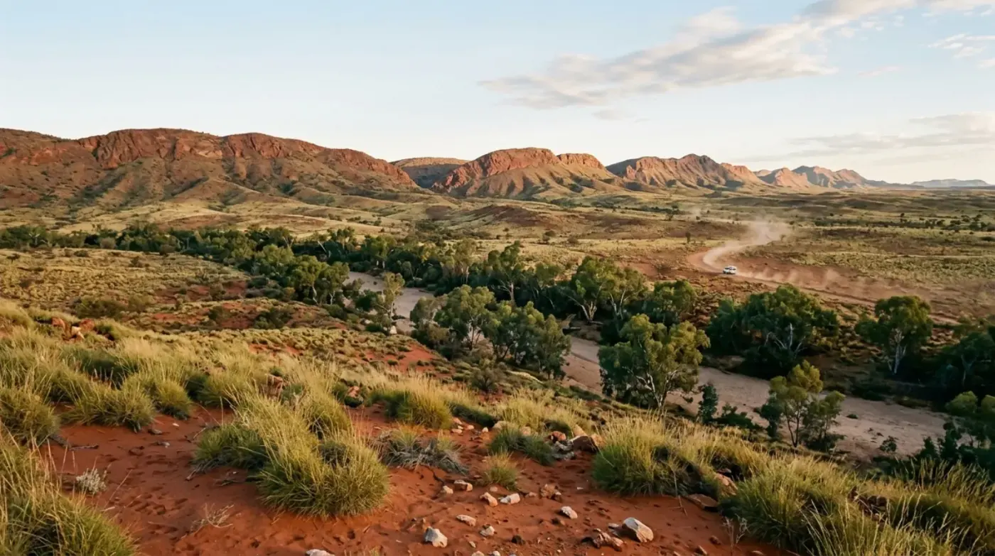 MacDonnell Ranges and red desert landscape near Alice Springs